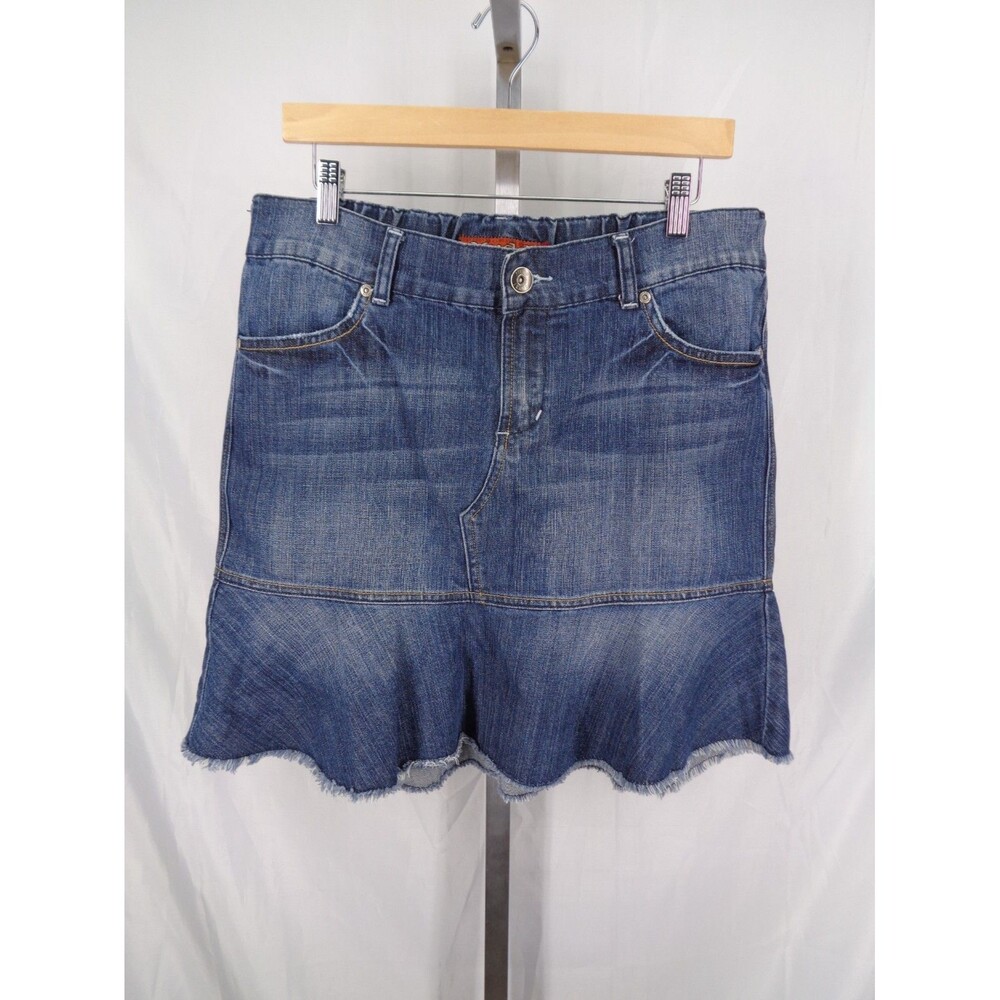 Mudd Jeans Frayed Flounce Denim Skirt Size Medium Y2K 90's Vintage